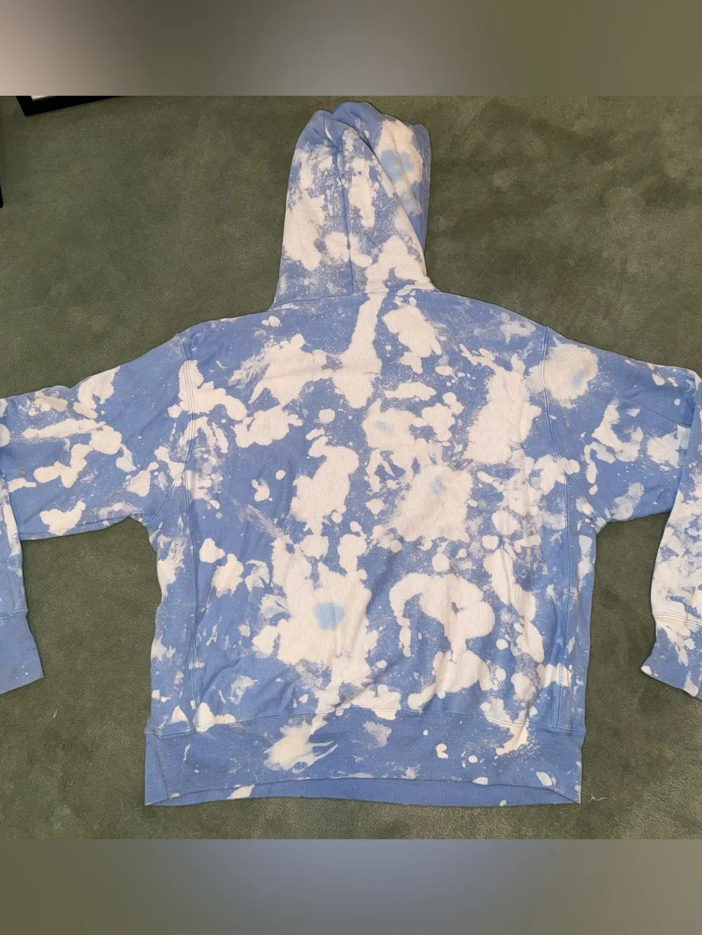 Champion Blue and White Tie-Dye Hoodie with Small Embroidered C Logo